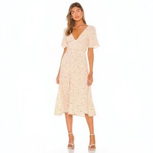 Free People In Full Bloom Midi Dress Ivory Floral V-Neck Smocked Waist XS